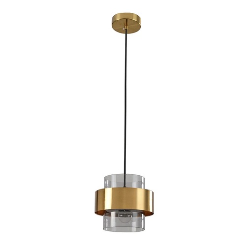 [SLX607041] Suspension Milley en métal noir et verre fumé, anneau de laiton