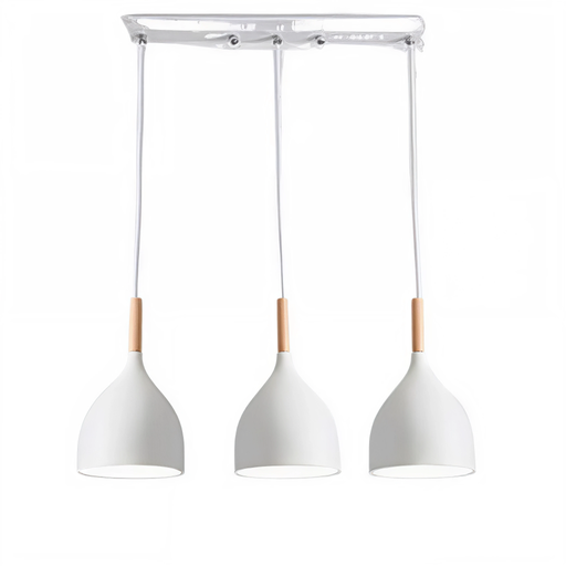 [SLX607059] Lustre Macaron 3 lampes en métal blanc et bois naturel