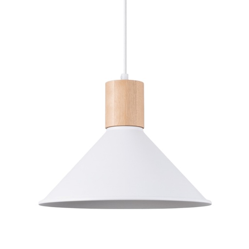 [SLX607060] Suspension cône scandinave en métal blanc et bois naturel