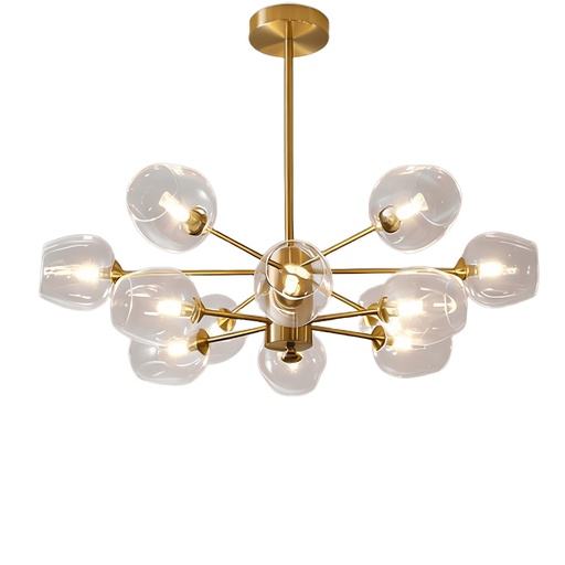 [SLX607065] Lustre Lucciano 8 lampes en métal doré et verre transparent