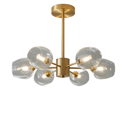[SLX607067] Lustre Lucciano 6 lampes en métal doré et verre transparent