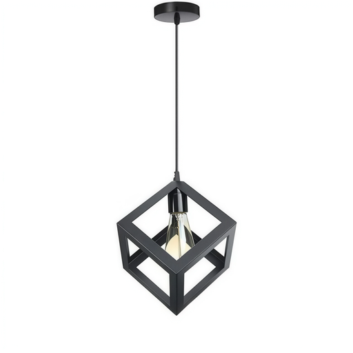 [SLX607077] Suspension carrée Hagar en fer forgé noir