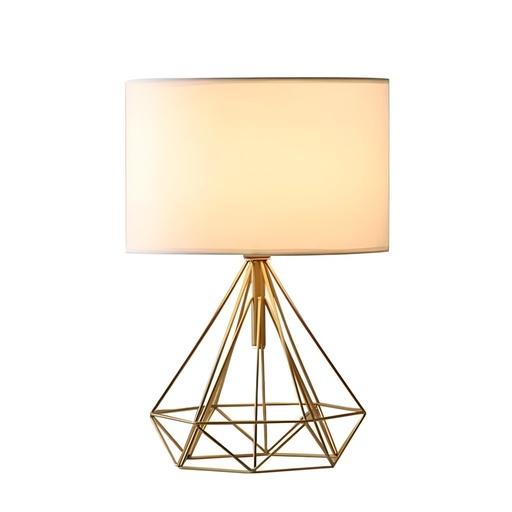 [SLX607080] Lampe a poser en métal doré avec abat-jour en lin h40