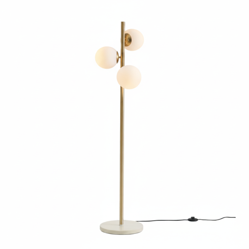 [SLX607083] Lampadaire 3 lampes melinda en métal doré et verre blanc