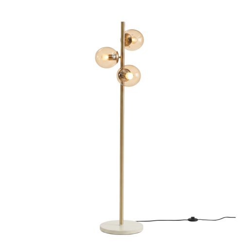 [SLX607084] Lampadaire 3 lampes Melinda en métal doré et verre ambré