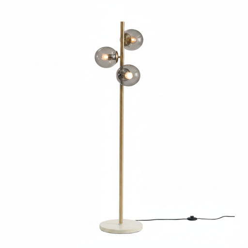 [SLX607085] Lampadaire 3 lampes melinda en métal doré et verre fumé