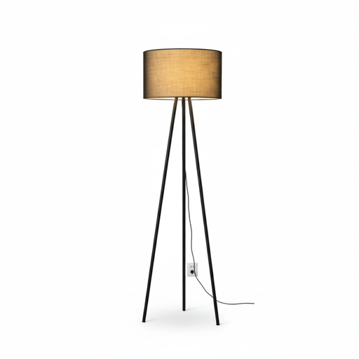 [SLX607091] Lampadaire William moderne en métal noir et textile noir