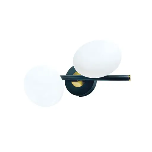 [SLX608010] Applique Lenina  2 lampes en fer finition noir mat avec cuivre or et verre plat sphérique 