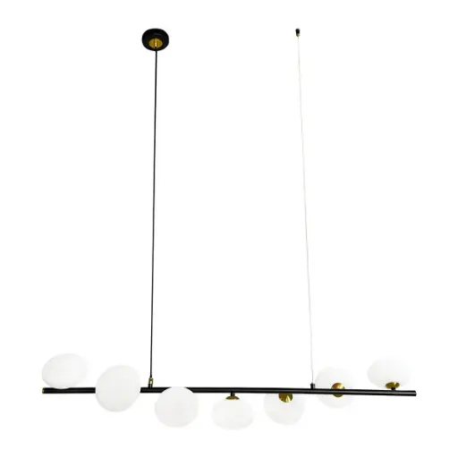 [SLX608012] Lustre Lenina 7 lampes en fer finitions noir mat avec cuivre or et verre plat sphérique 