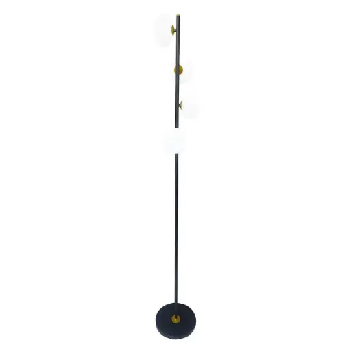 [SLX608015] Lampadaire 4 lampes Lenina en fer finition noir mat avec  cuivre or et verre plat sphérique 