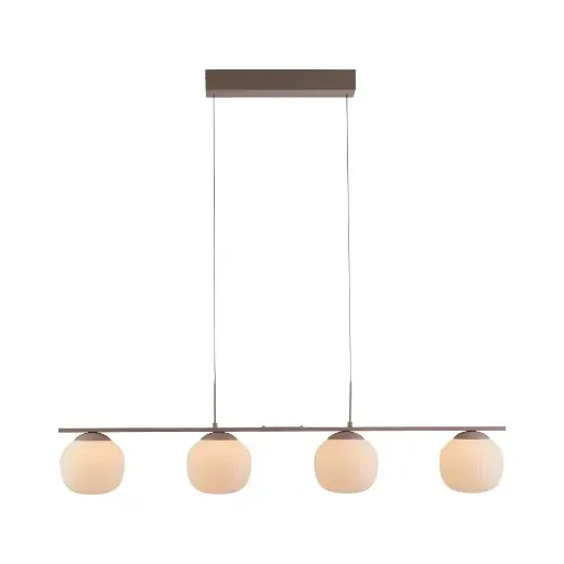 [SLX608023] Lustre 4 lampes Novel en métal avec base marron, câble noir et verre blanc opale