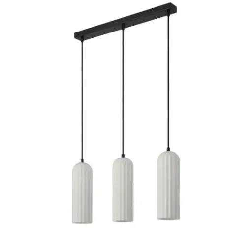 [SLX608026] Lustre 3 lampes Miella en métal mat, câble noir et abat-jour en verre cannelé 