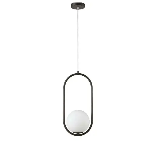 [SLX607096B] Suspension Avanos en métal noir ovale avec globe blanc