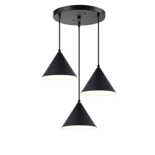 [SLX607098B] Lustre Incaro 3 lampes avec abat-jour en métal noir et intérieur blanc 