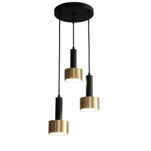[SLX607101] Lustre de style bar 3 lampes Holly en métal noir et laiton 