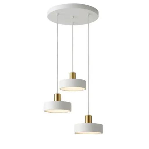 [SLX607117W] Lustre 3 lampes LED Kuly base ronde en métal blanc dorée  