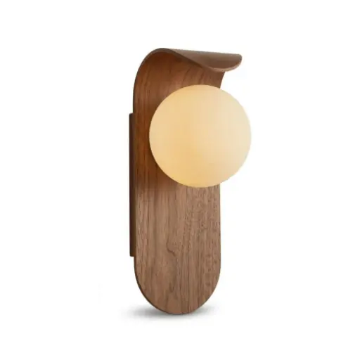 [SLX607131] Applique murale Exuro en bois noyer et verre blanc  
