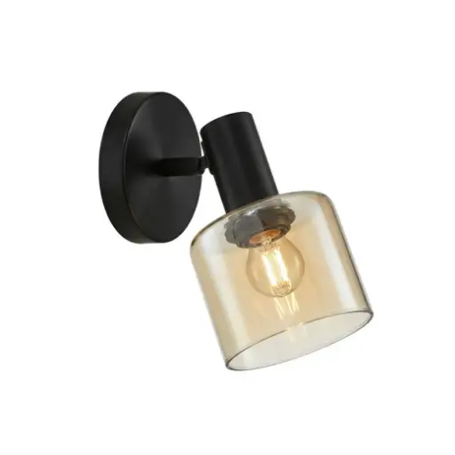 [SLX607142B] Applique murale Agra en métal noir et abat-jour verre ambré
