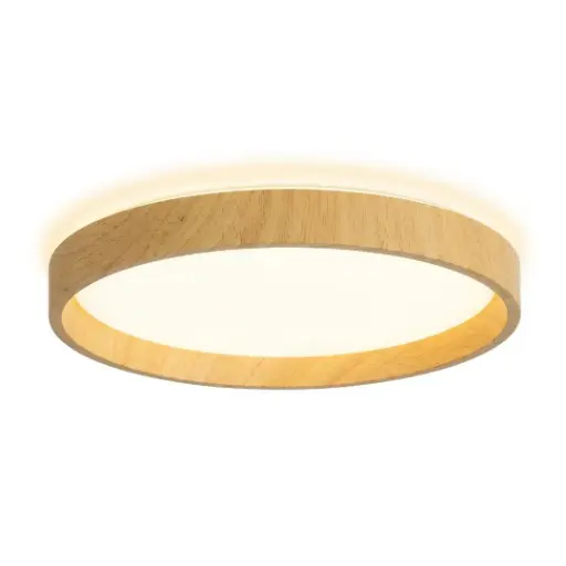 [SLX607150W] Plafonnier LED rond en bois naturel éclairage tricolore Ø50  