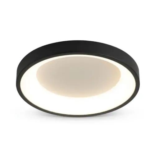 [SLX607152B] Plafonnier rond LED à diffuseur opaque en métal noir éclairage tricolore