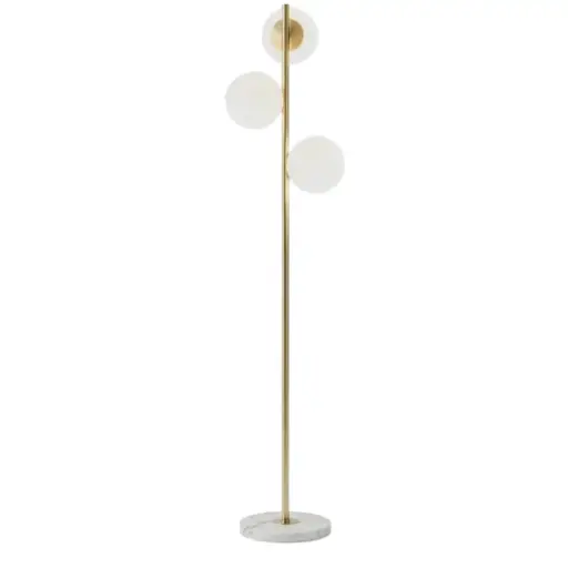 [SLX607156G] Lampadaire 3 globes marbre en métal doré et verre blanc 