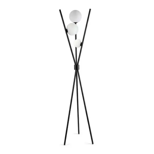 [SLX607157B] Lampadaire triple Phoebe en verre noir et blanc 