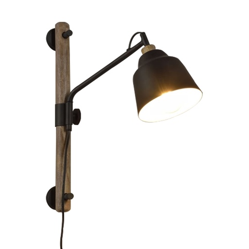 [IDBJA200] WOODSTOCK - Applique en métal noir et bois naturel