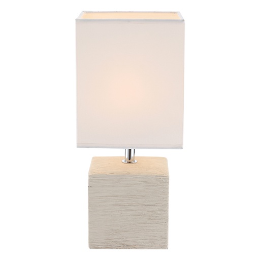 [GLO21675] GERI - Lampe à poser en céramique blanc et tissu beige H29