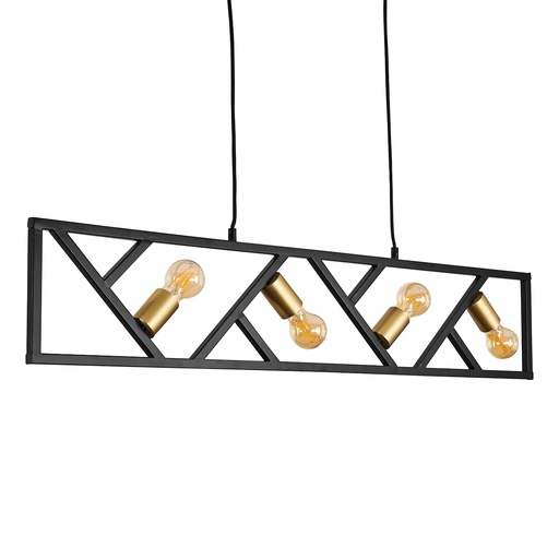 [CHAKA401] DOREL - Lustre 4 lampes en métal noir mat et laiton L110 cm