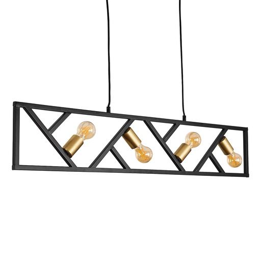 [CHAKA401] Lustre 4 lampes Dorel en métal noir mat et laiton
