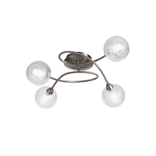 [STVEA101] Lustre/plafonnier Adoni 4 lampes en métal nickel satiné et verre transparent