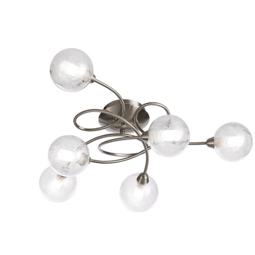 [STVEA102] Lustre / plafonnier Adoni 6 lampes en métal nickel et verre satiné