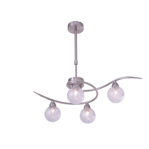 [STVDA113] Lustre 5 lampes design en métal nickel satiné et verre transparent
