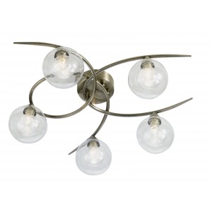 [STVDA204] Plafonnier 5 lampes Design en métal laiton et verre transparent